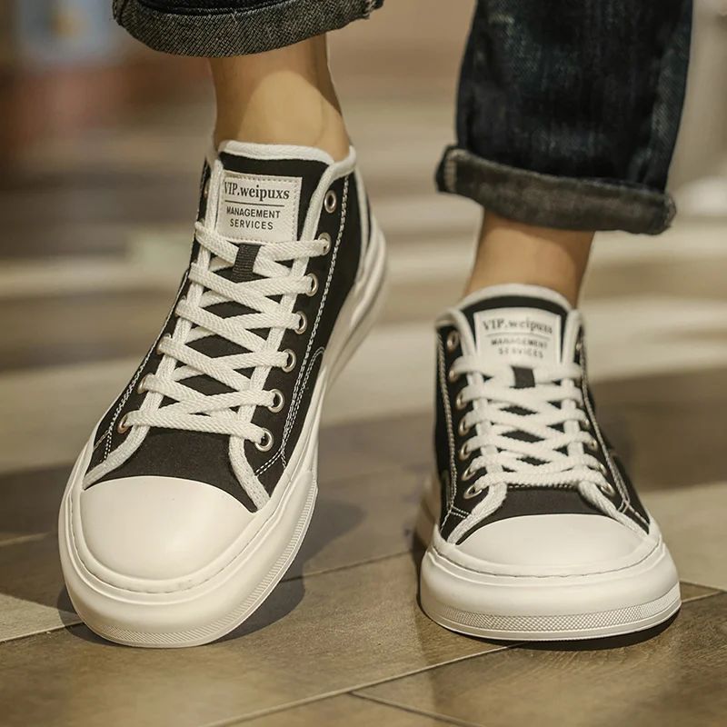 Men Canvas Shoes High-top Vulcanized Shoes Men Casual Shoes Black Breathable Lace Up Student Shoes Sports Walking Footwear 4