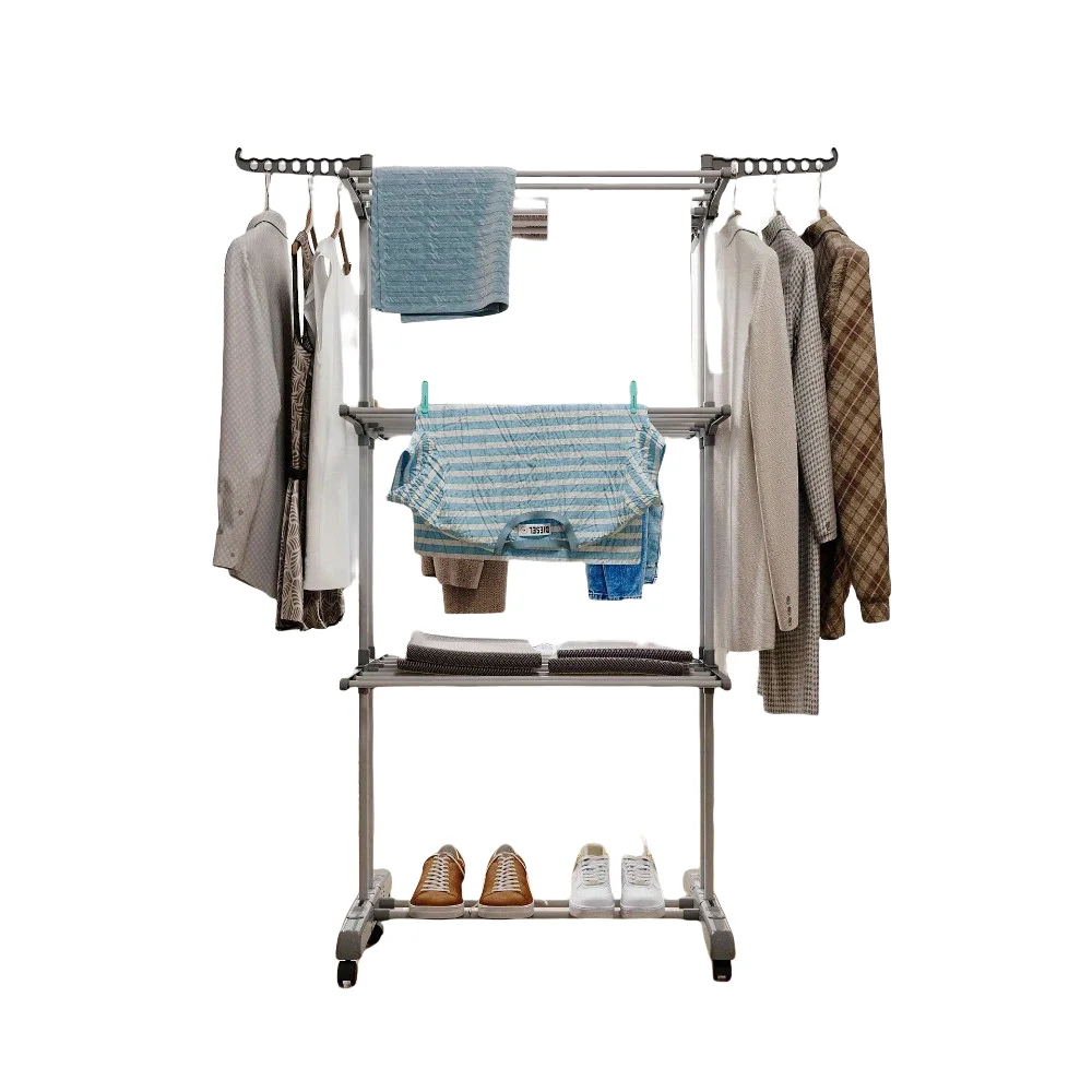 Large Drying Rack, Collapsible Drying Rack Laundry 4 Tiers, Removable Drying Rack, Folding Wings, Easy to Assemble, Indoor/Outdo 4