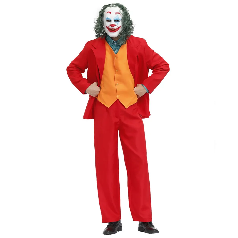 

Men Clown Costume 4Pcs/Set Joker Cosplay Costumes Halloween Masquerade Circus Horror Style Funny Party Performance Clothing