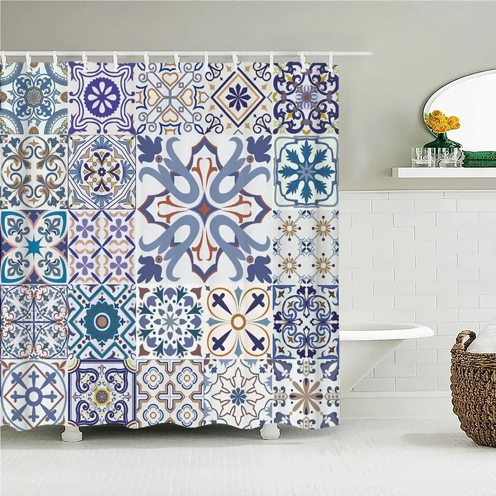 Bohemian 3D Shower Curtain, Indian Mandala Flower Green Blue Chic Color Modern Pattern Bathroom Fabric Home Decor Shower Curtain 5