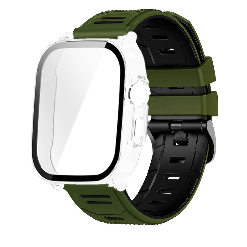 Breathable Silicone Strap with PC Glass Case – 2-in-1 Bracelet and Screen Protector