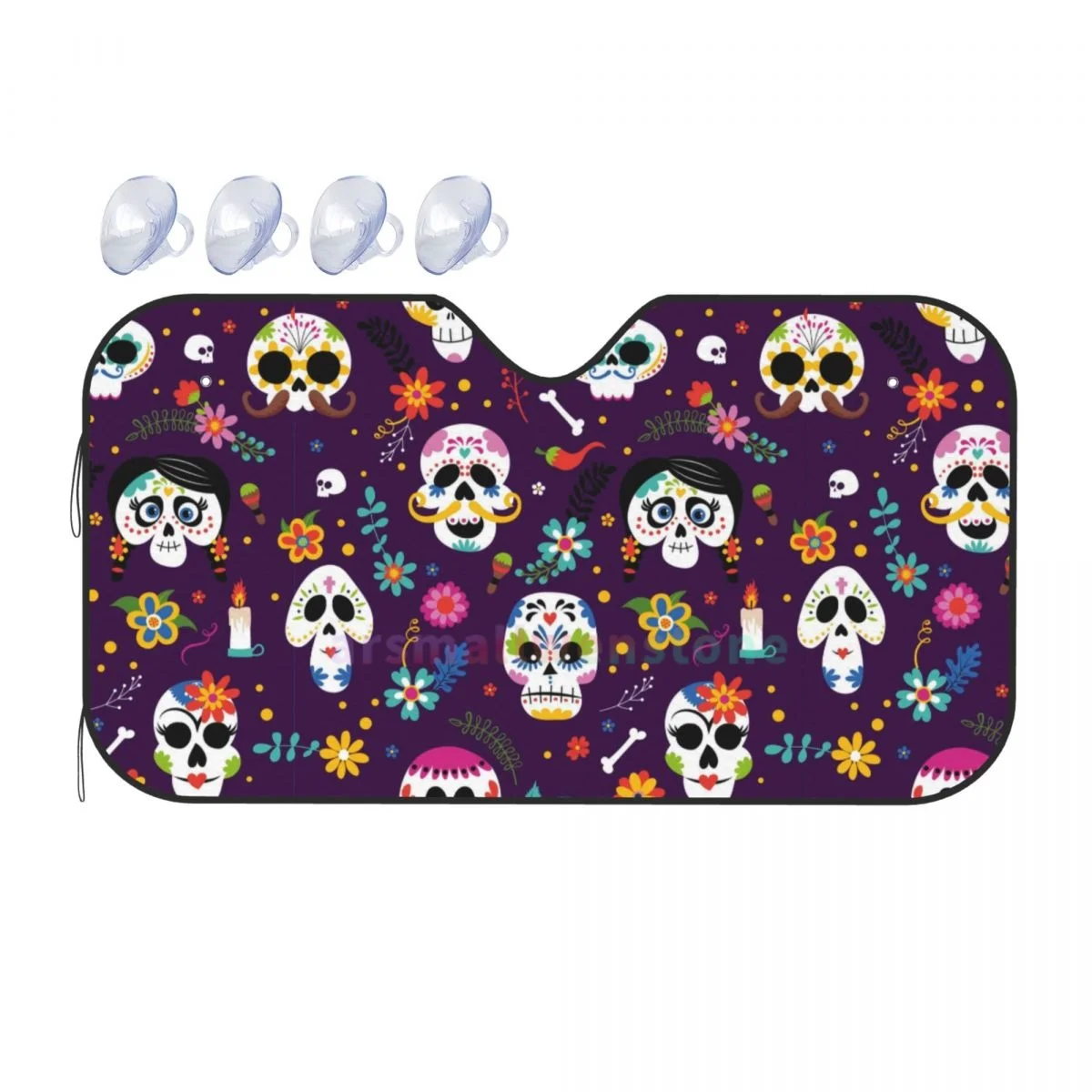 Day Of The Dead Car Reflective Sun Blocker Fits Small Sedans, Mini SUVs Standard Sunshade Car Accessories