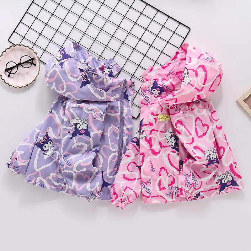 

Anime Sanrio Kuromi Plush Jacket Cotton Kids Hooded Cartoon Detachable Casual Top Fall Winter Warm Outdoors Windbreaker Gift