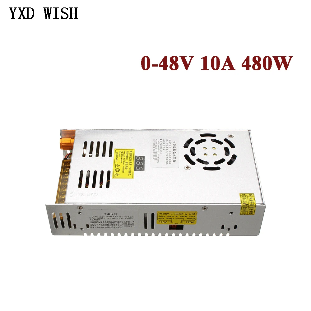 480W Digital Display Switching Power Supply Adjustable Voltage 0-48V AC 110/220V to DC 48V 10A Transformer Power Adapter