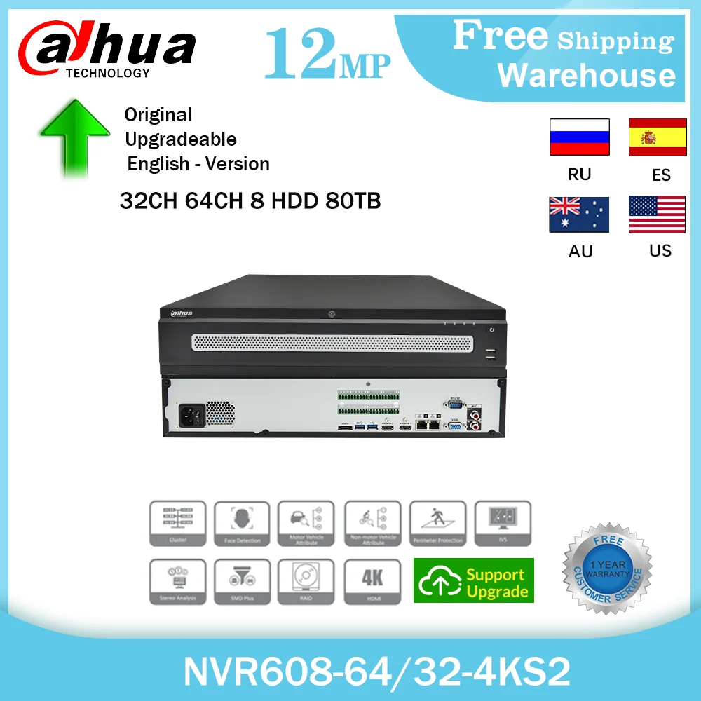 Система видеонаблюдения Dahua Original NVR608-64-4KS2 NVR608-32-4KS2 12 МП 4K NVR H265 + 32 канала 64 8 жестких