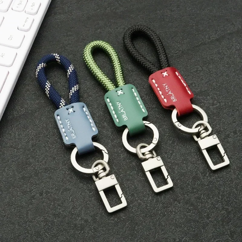 수제 소가죽 로프 키체인,  가죽 금속 끈, 휴대폰/자동차 키 체인 링, 남녀 공용 가방 키링