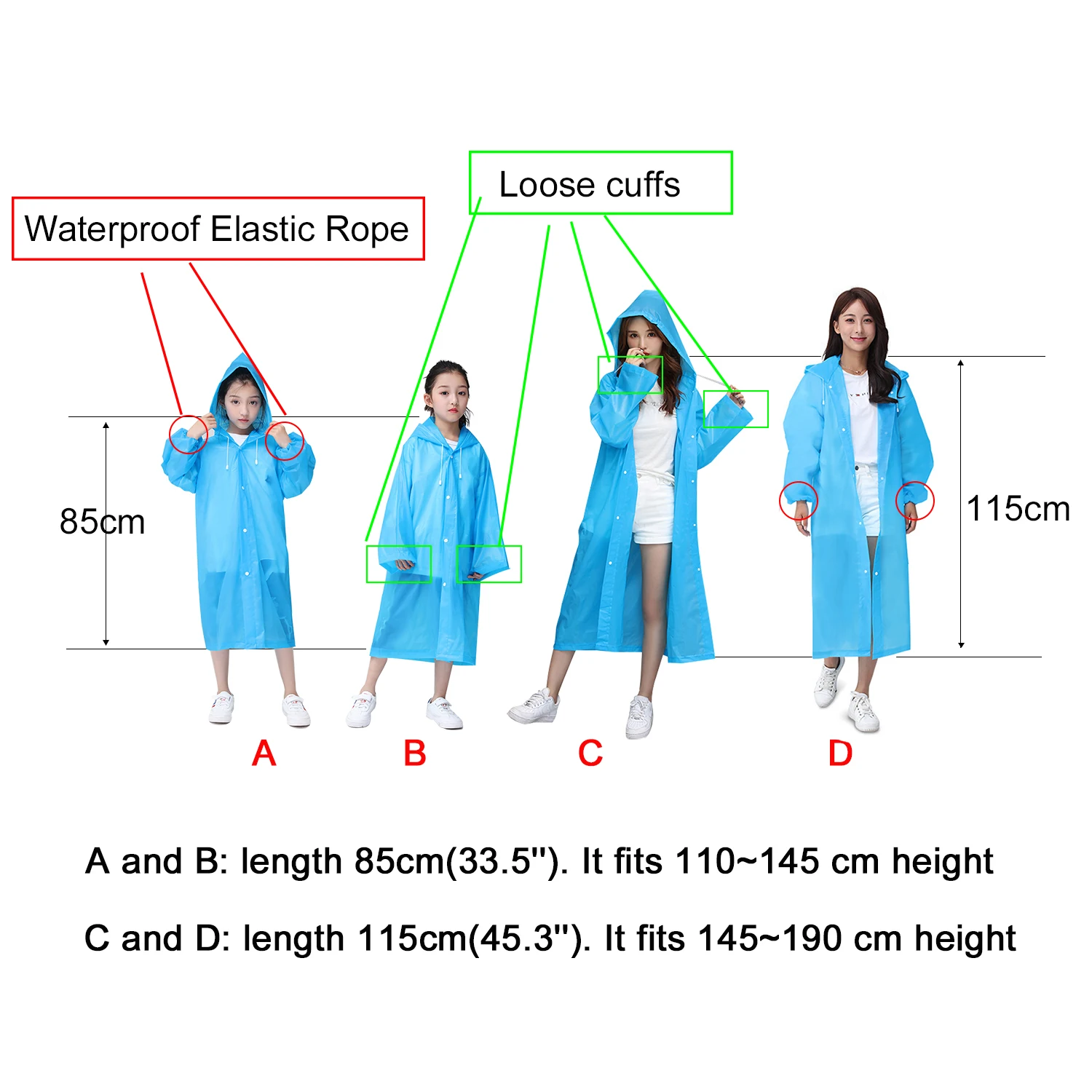 raincoat poncho EVA Children Adult Thickened Waterproof Outdoor Hiking Travel Reusable Rain Jacket