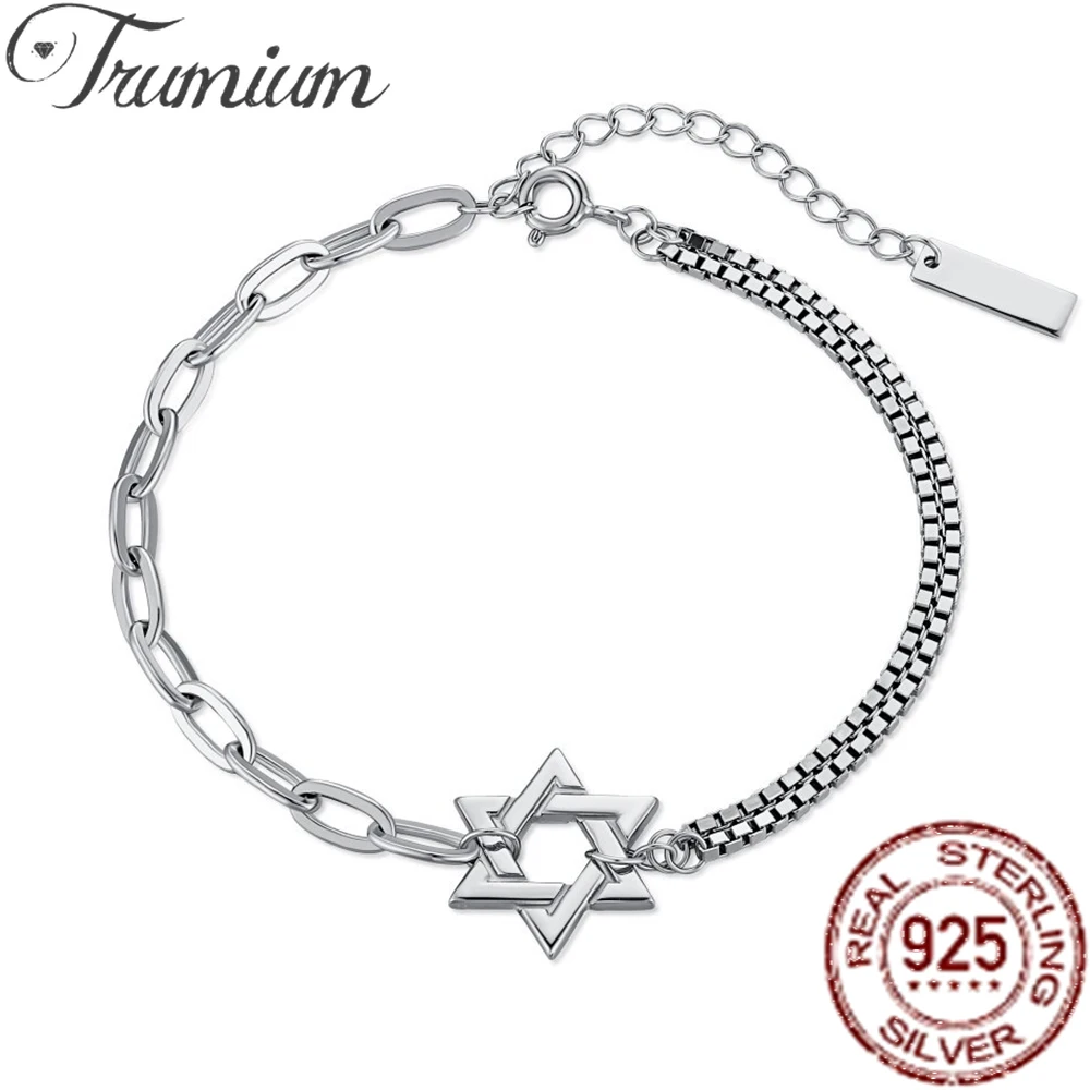 

Trumium Silver 925 Charm Link Bracelet with Stars and Beads for Women Charm Chain Star of David Bracelet Gift for Teen Girls
