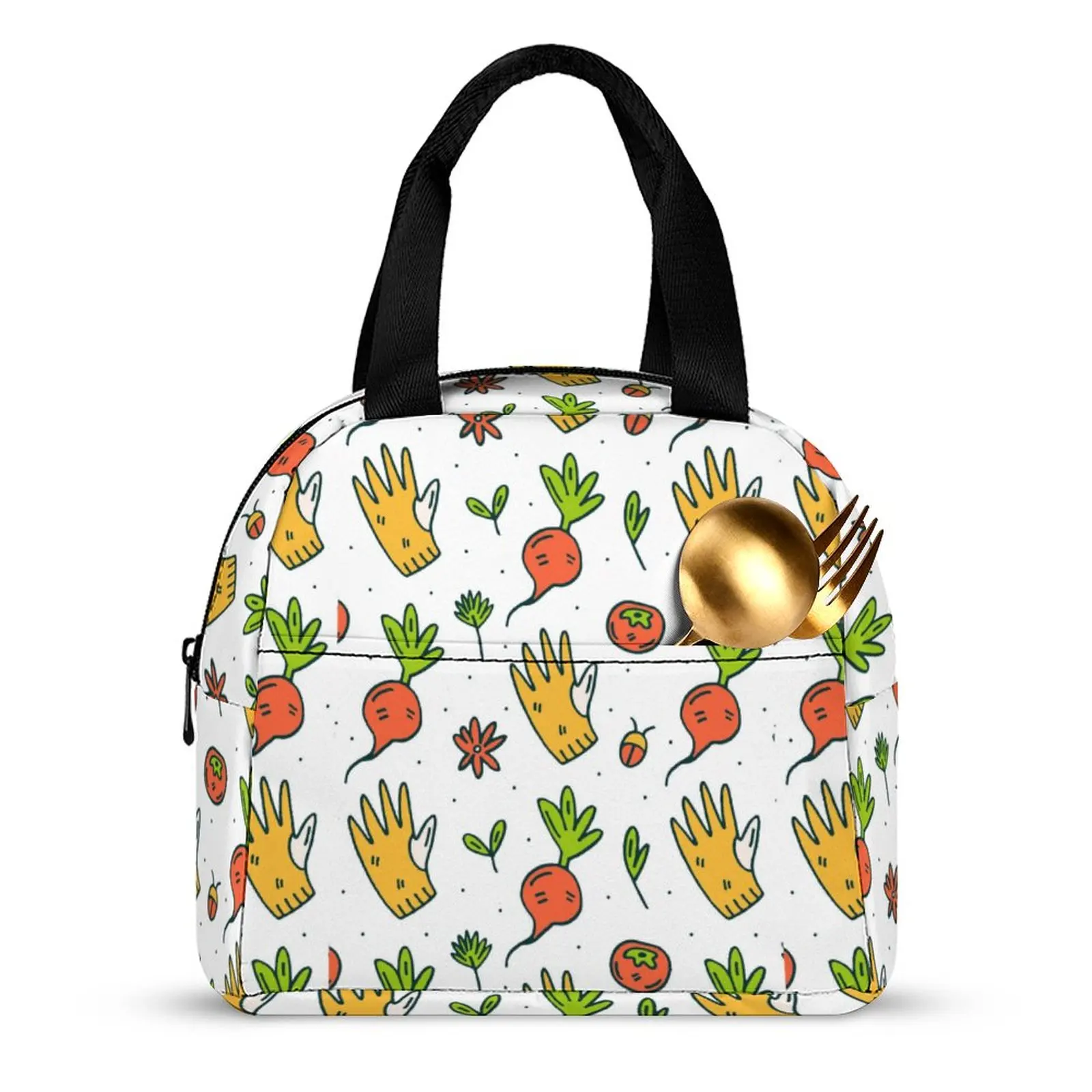 Custom Pattern Tote Lunch Bags for Women Cute Radish Print Portable Meal Bag Picnic Travel Breakfast Box Office Work School