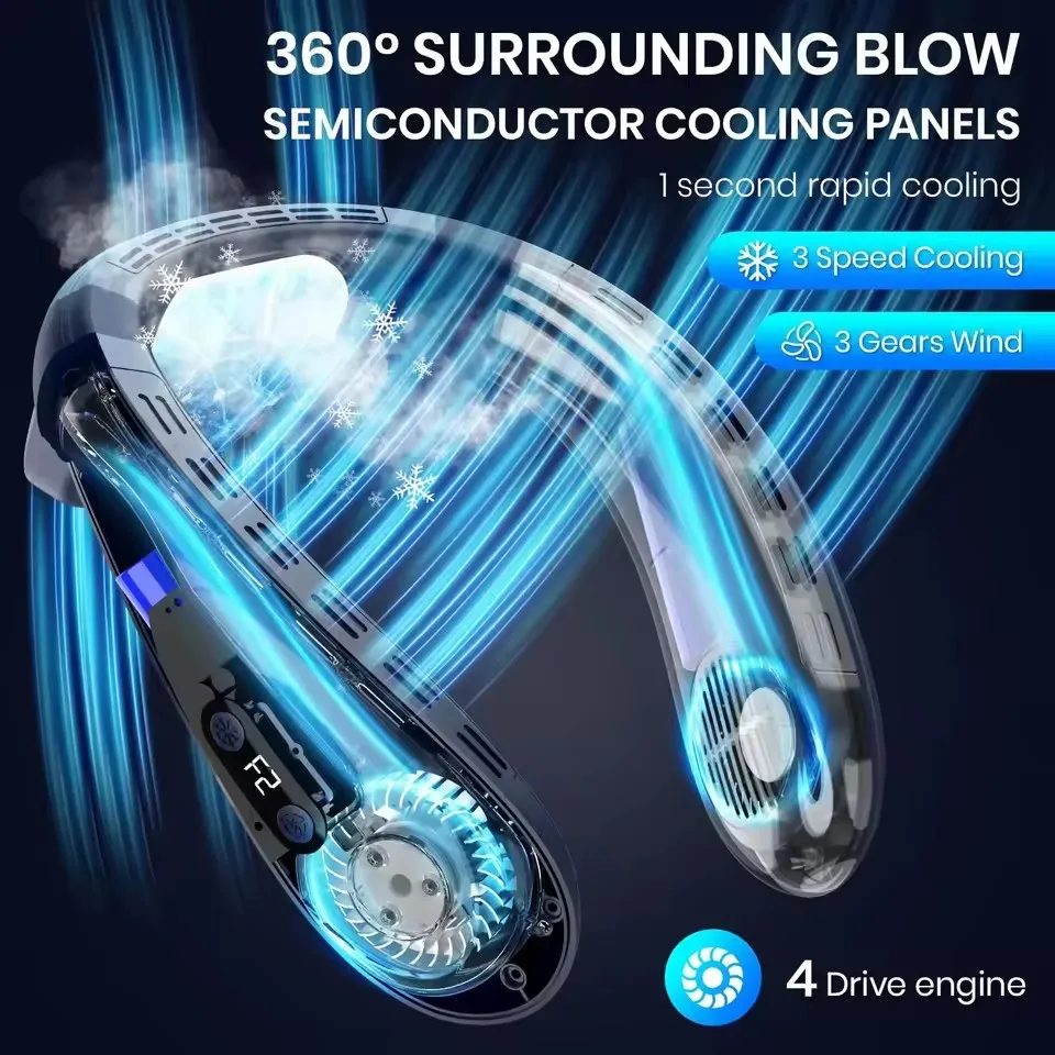 New Neck Air Conditioner Portable Neck Fan Rechargeable Semiconductor Cooling Bladeless Fan Outdoor Personal Fan Wearable Cooler