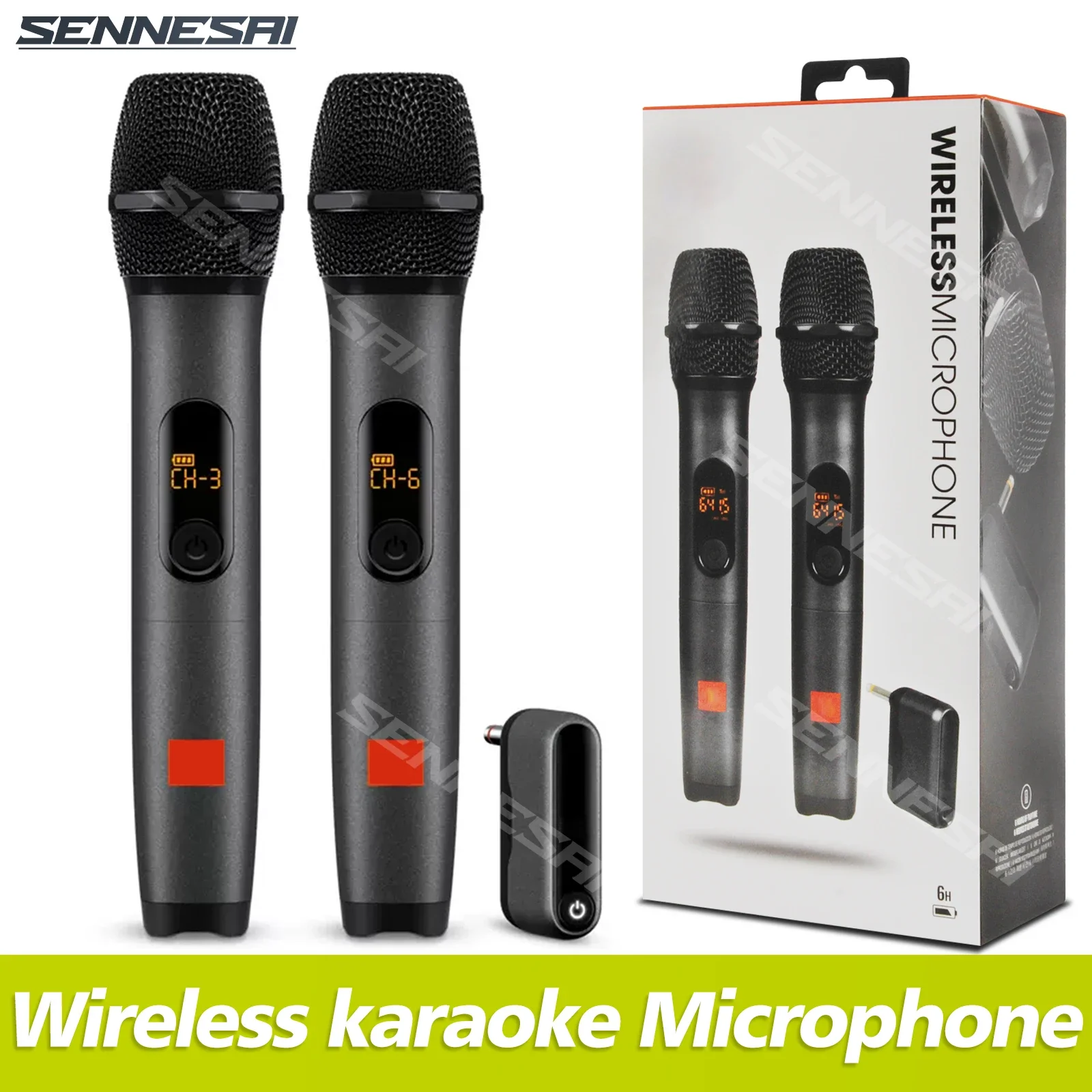 

Top Quality！Wireless Microphone Handheld UHF Dual Channel Mike 6.3mm Interface Family Karaoke KTV Show Singing Speech Microphone