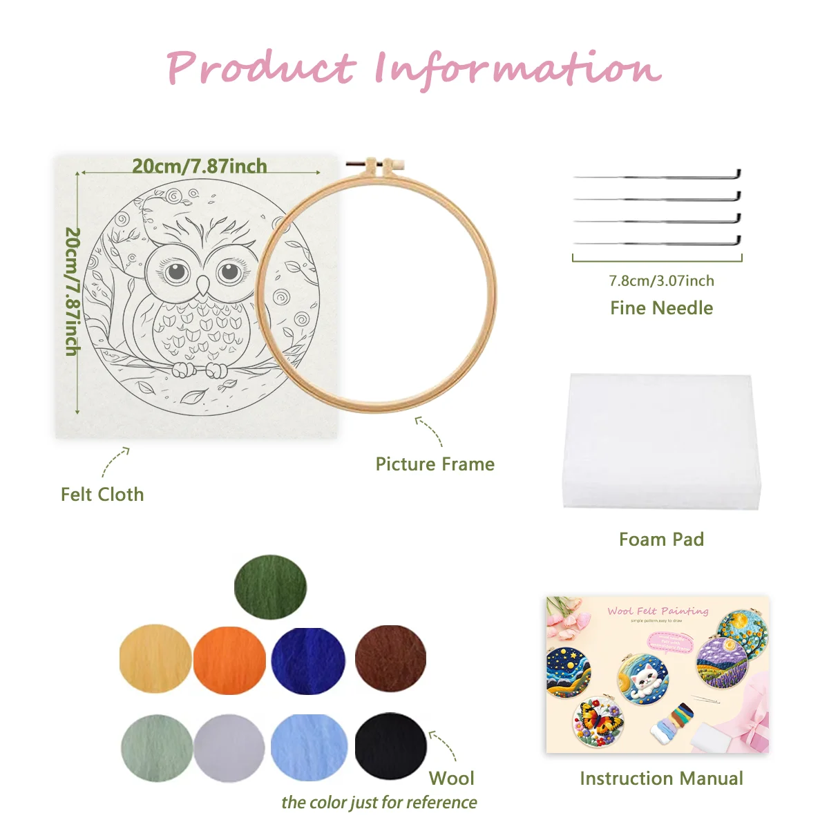 Owl Pattern Wool Felting Painting Kit Animal for Beginners Diy Felt Crafts Package Felt Needle for Handwork Craft RUOPOTY 1 Pack