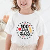 100 Days Of School Print T-shirt Summer Fashion Casual Tees Children Girls Short Sleeve Round Neck Tops Pure Color Loose T Shirt 1