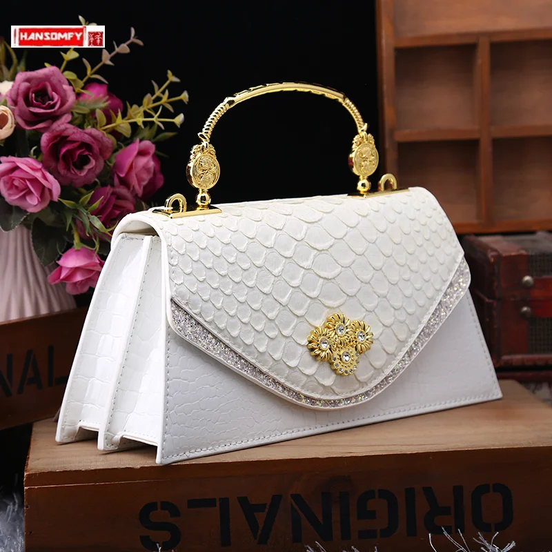 

Luxury Leather Women's Bag 2024 New Fashion Snake-print Small Handbags Shoulder Crossbody Bags Lady Party Messenger Shell Bags