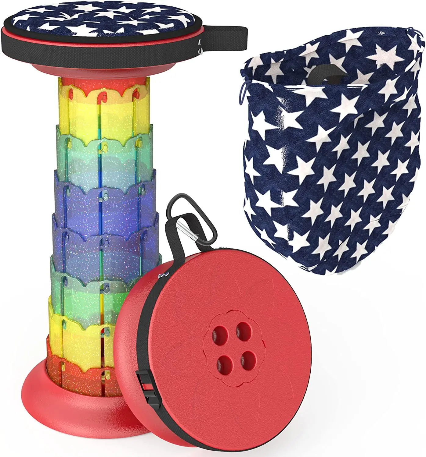 Upgraded Portable Telescopic Stool，Retractable Stool with Rotating Cushion,Folding Stool Capacity 550 Lbs for Outdoor Hiking BBQ