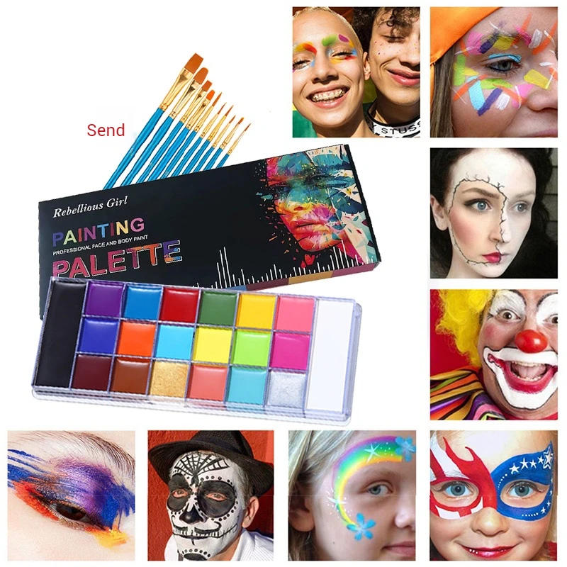 20 Color Face & Body Paint Palette Long Lasting Safe Halloween Oil Body Painting Pigments for Face SFX Cosplay Performance