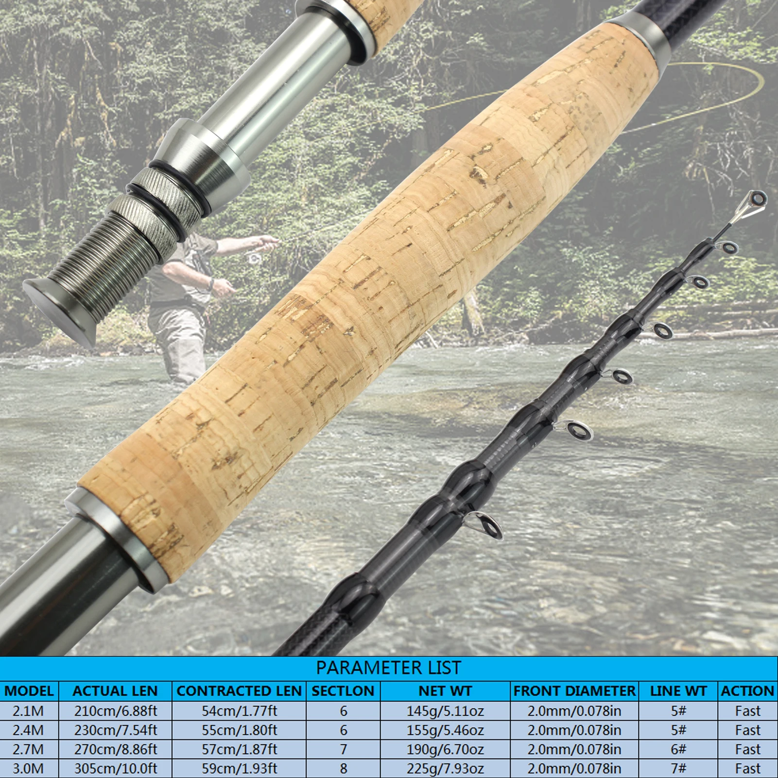 2.1M 2.4M 2.7M UltraLight 4 Sections Fly Fishing Rods LW 5/6 Fast Action  Freshwater Fly Rods for Trout Salmon Goods for Fishing