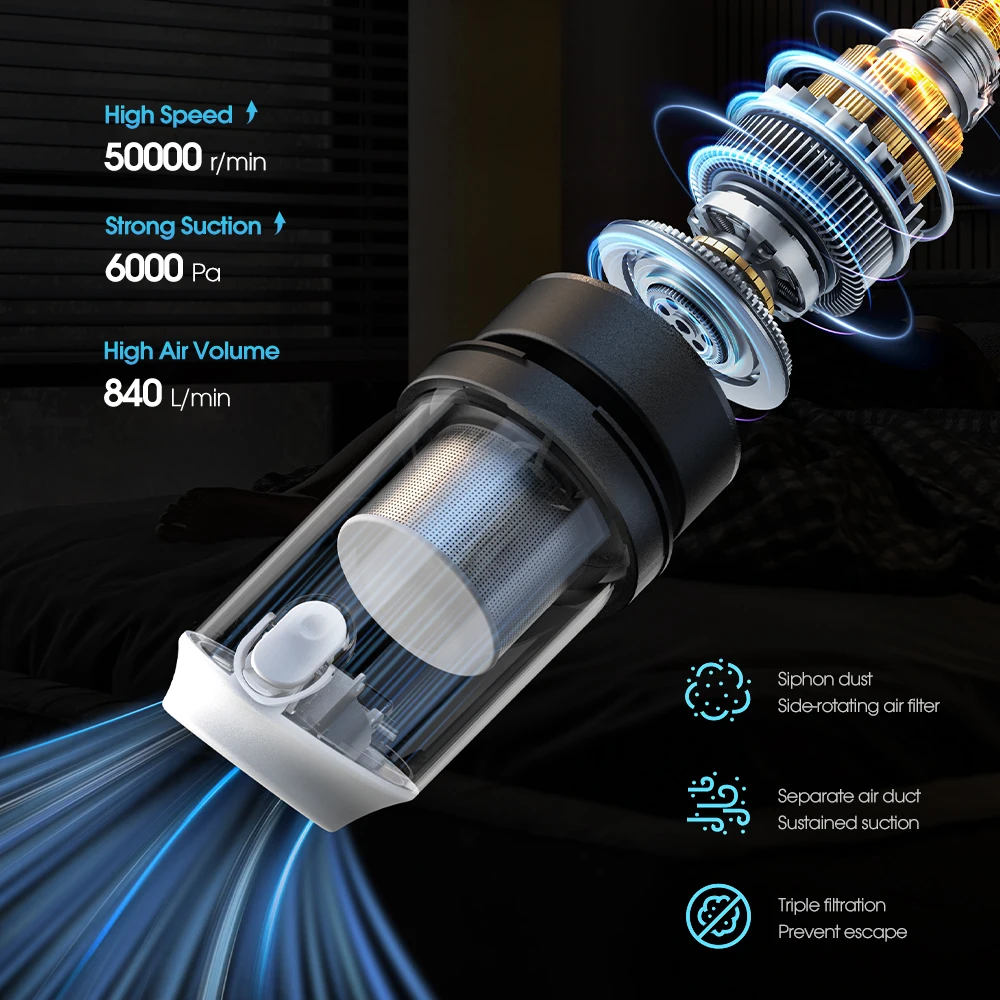 Car Vacuum Cleaner Strong Suction Wireless Portable High Power Handheld Rechargeable Vacuum Cleaner 12V Car Interior Accessories