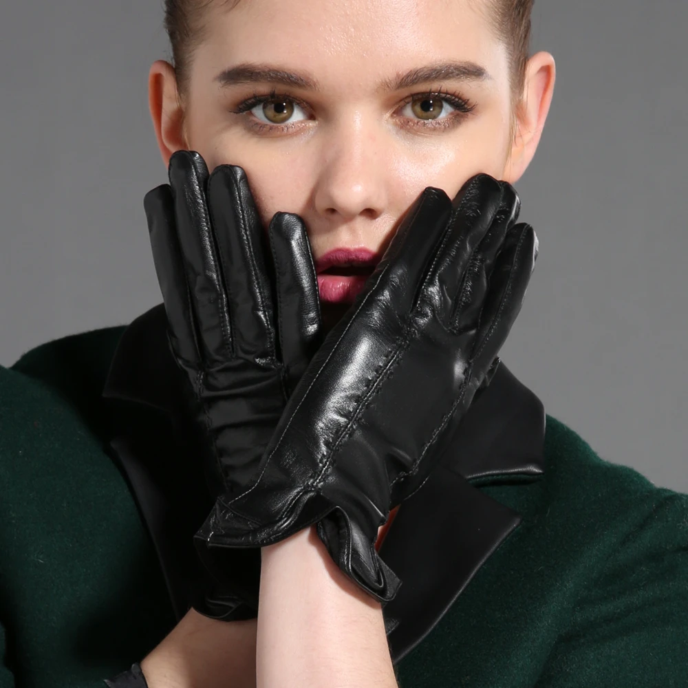 Goatskin Gloves Gloves Mittens Women Winter Leather Gloves Black