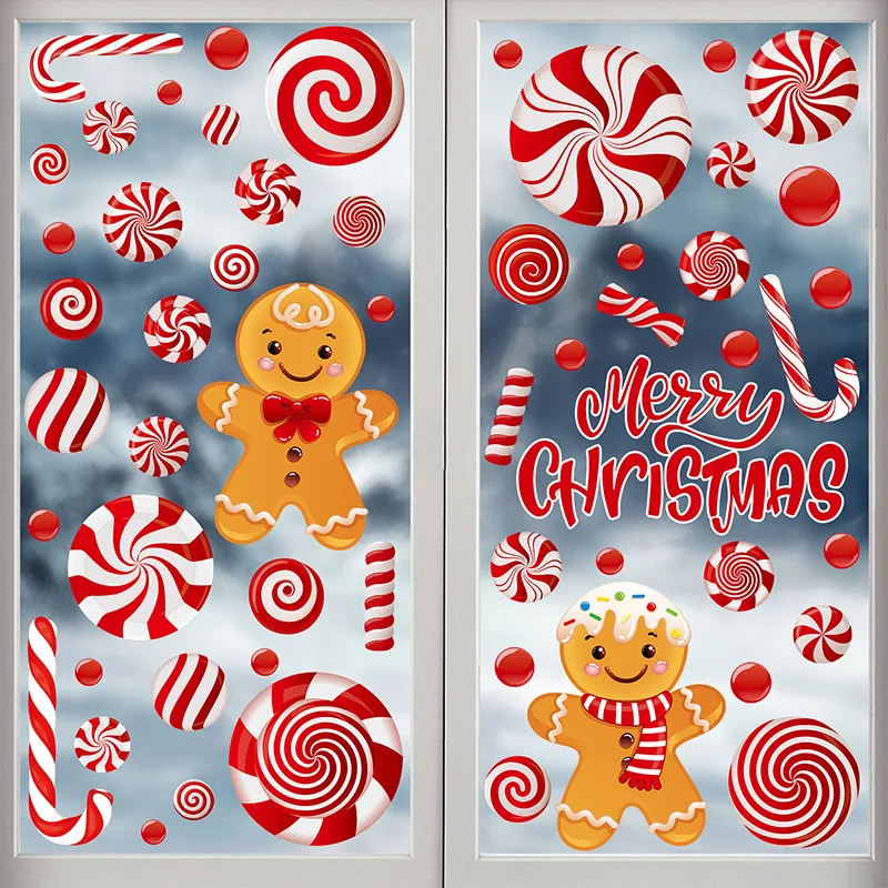Weihnachtsaufkleber, elektrostatische Fensteraufkleber, Spiegelaufkleber, bieten Bilderpakete, PVC-Weihnachtssüßigkeiten-Thema – Detail 7