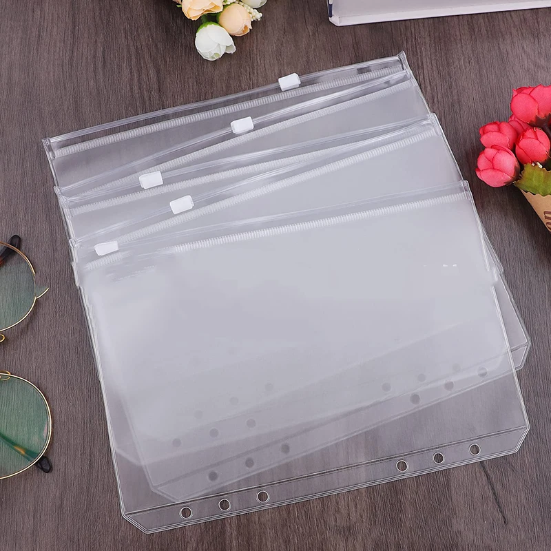 File storage bag plastic envelope 10Pcs A6 Loose-leaf Notebook 6-hole Zipper Bag Receipt Planner PVC Storage Bag Business Card Holder ID Card Storage Pen Case