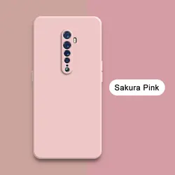 Durable Square Liquid Silicone Shockproof Phone Case with Lens Protection for OPPO Reno2 (Sakura Pink)
