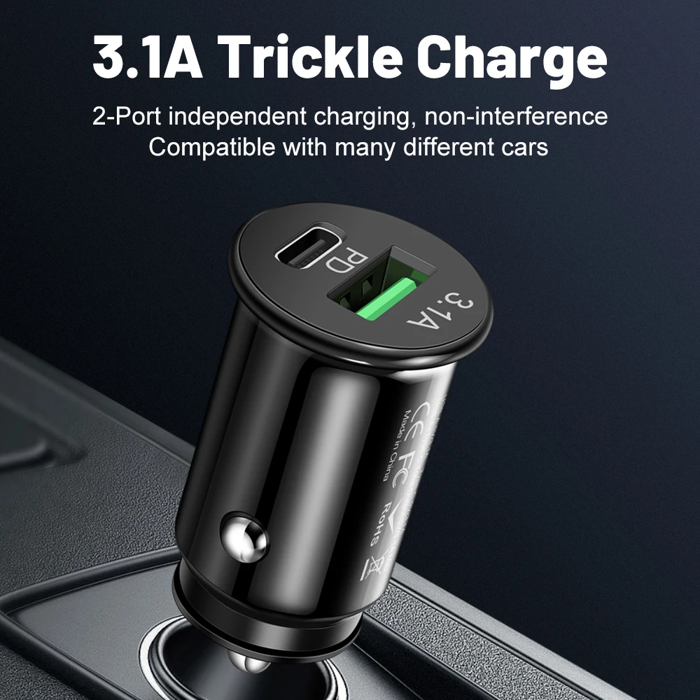 3.1A 15W USB C Car Charger Type C PD Fast Charging USB Car Phone Charger For iPhone 13 14 Pro Xiaomi Huawei Samsung