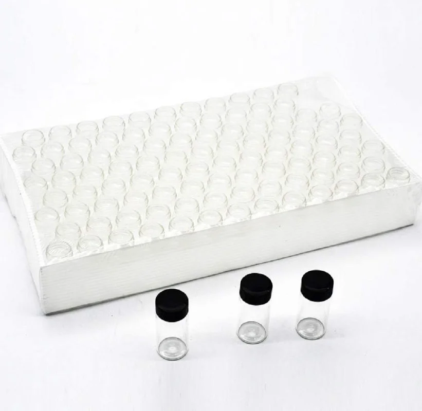 Pack of 100 Glass Vials with Black Phenolic Screw Caps,0.5 Dram/2ml(0.07 fl oz), for Liquids or Dry Goods (Clear)