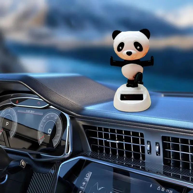 Cartoon Panda Doll Creative Shaking His Head Car Interior Decoration Accessory Solar powered shaking head ornaments, solar kimono doll ornament