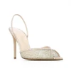 Luxury Shoes Women High Heels Pointy Peep Toe Lace Mesh Stiletto Sharp Heel Slingbacks With Crystals 5