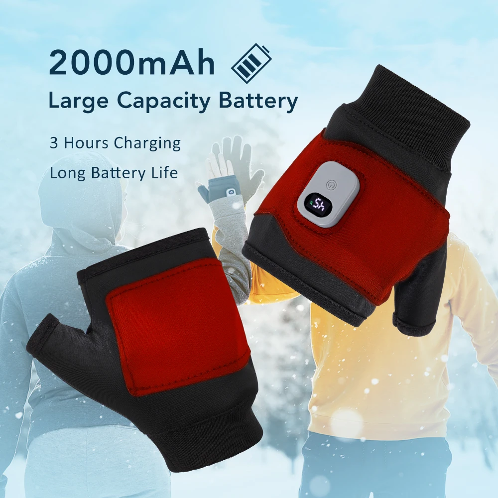 Rechargeable Electric Heated Gloves 360 Degree Heating Thermal Heated Gloves Windproof Touchscreen for Outdoor Hiking Cycling