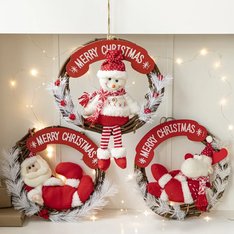 

Christmas Snowman Plush Wreath, Hanging Accessories, Rattan Circle Scene Layout, Door and Window Decorations