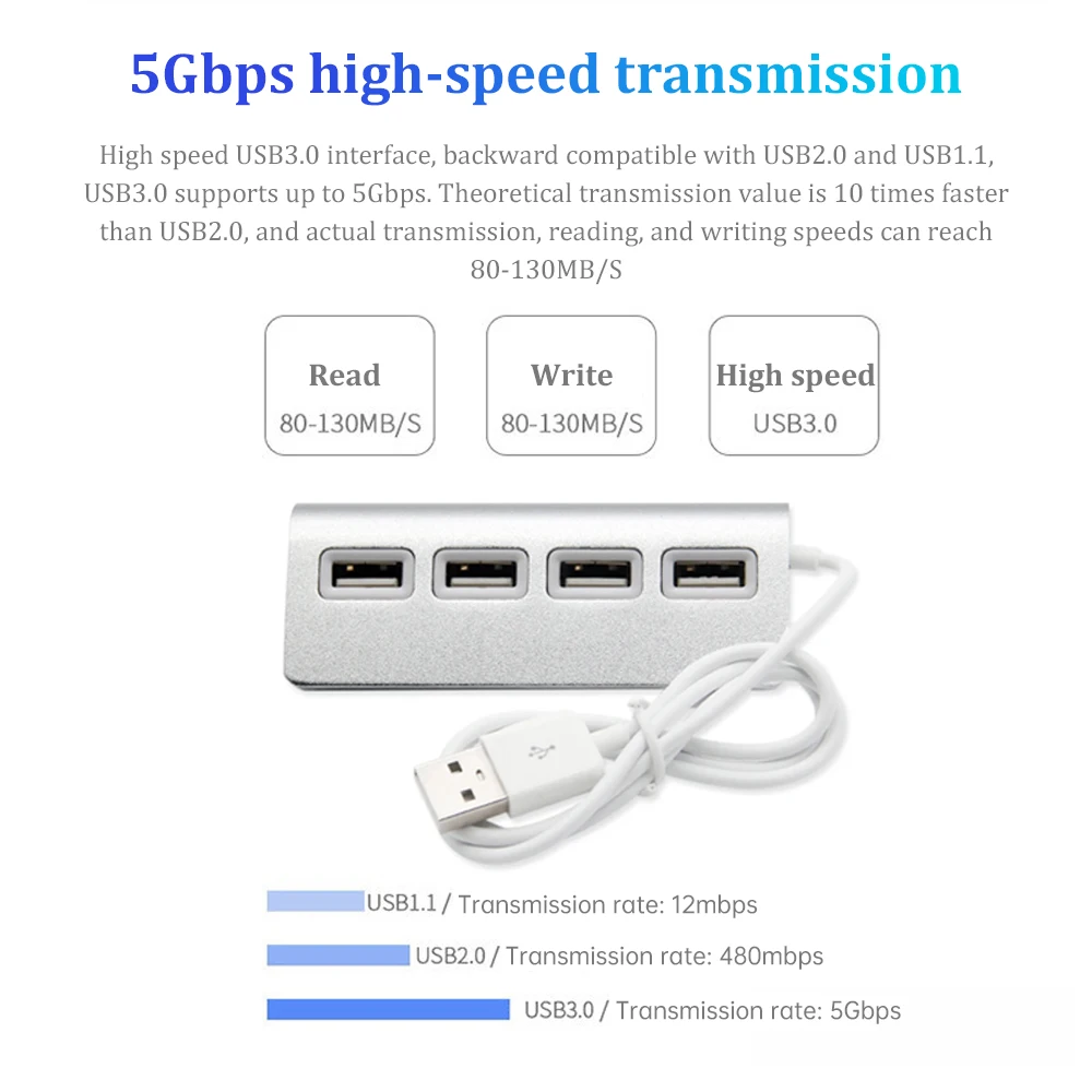 USB 3.0 HUB 7 Ports High Speed Multi Splitter Adapter Aluminum Alloy Hub Up To 5Gbps Docking Station Expander for Laptop Compute 6