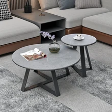  Italian luxury tea table, small-sized living room, household high-grade feeling, minimalist round rock tea table, tea table comb 