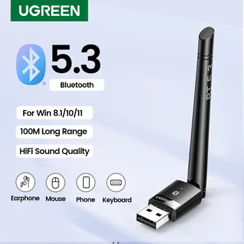 UGREEN PC 스피커용 USB 블루투스 5.3 어댑터, 무선 마우스 키보드 음악 오디오 리시버 송신기, 블루투스 동글