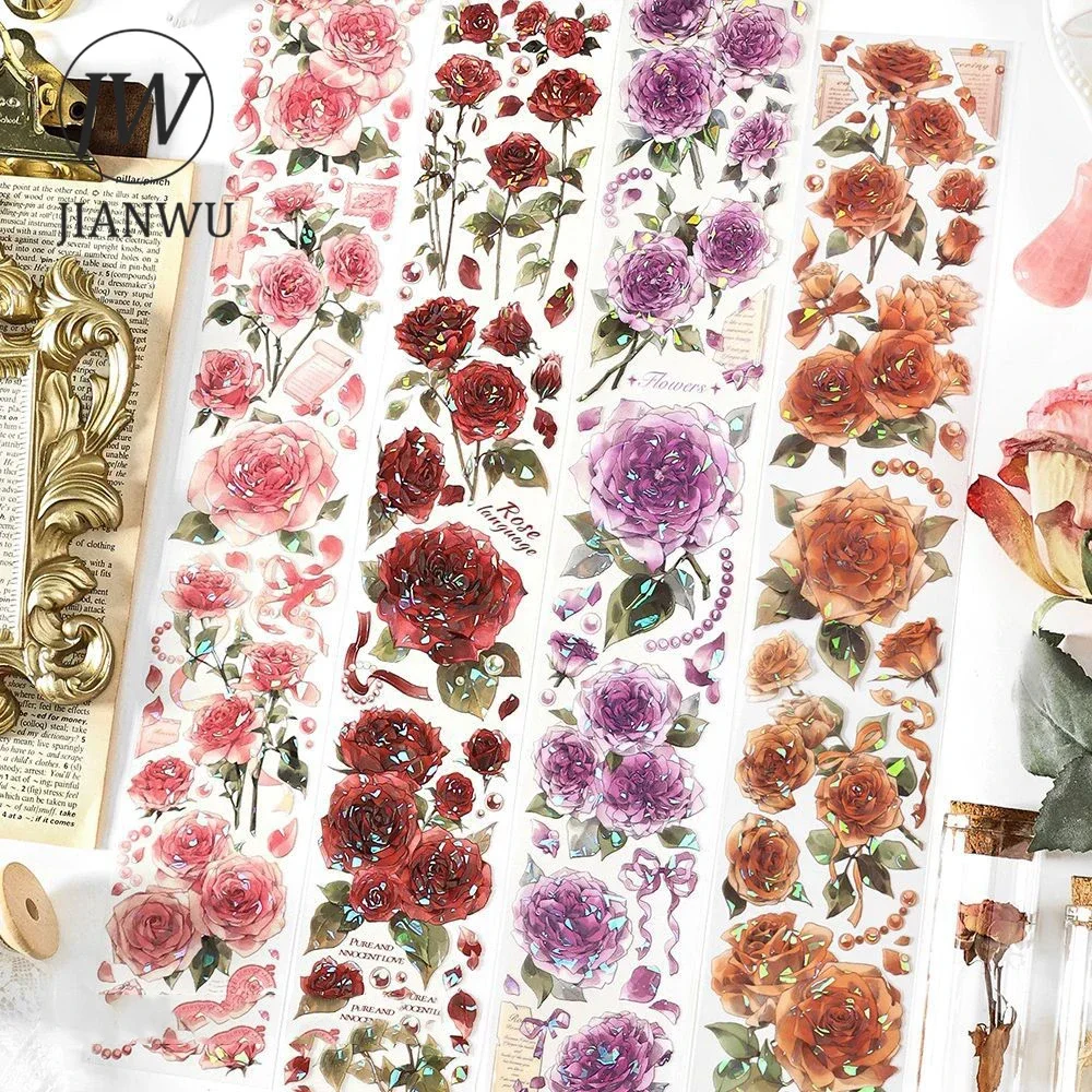 JIANWU Rose Manor Series Vintage Flower Landscaping Strip Material Collage PET Tape Creative DIY Journal Stationery 2