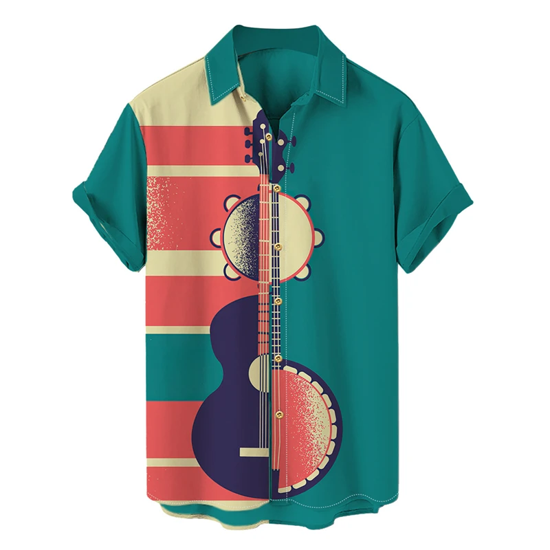thumbnail image 1 of Camisetas con gráficos de guitarra musical para hombres, ropa con estampado 3D, camisetas de rock hip hop, camisetas de manga corta para playa Ahloa, blusas con solapa para hombres, 1 of 5