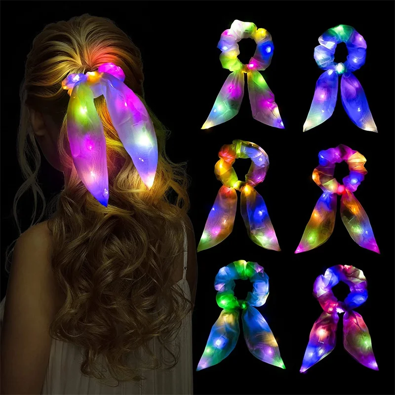 New LED luminous hair band tightens girls' new headdress hair rope simple wrist band Rubber band party women's hair accessories