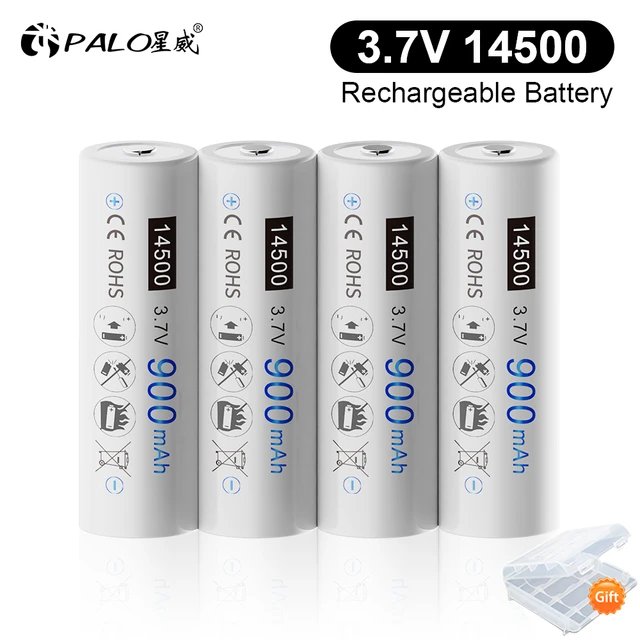 PALO 14500 900mAh 3.7V Li-ion Rechargeable Batteries AA Battery Lithium  Cell for Led Flashlight Headlamps Torch Mouse