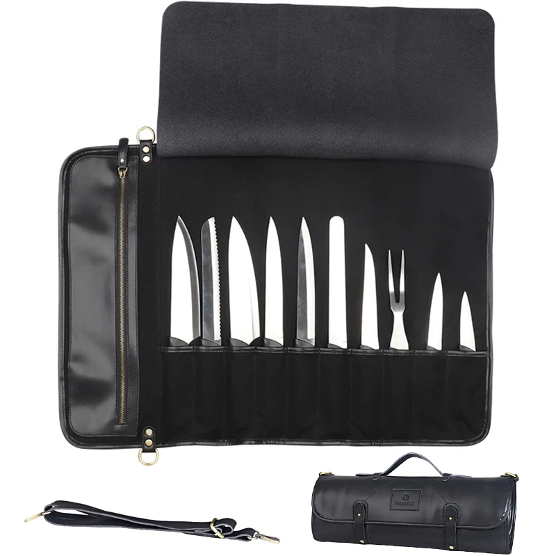 

Leather Portable Chef Knife Bag Cooking Kitchen Knives Storage Roll Bag Camping Outdoor Carry Case Organizer Knives Pocket Tools