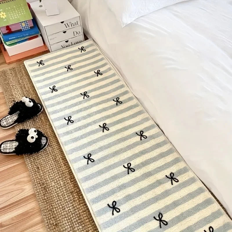 Bowknot Floor Mat Minimalist Carpet Non-slip Foot Mats Bedroom Long Carpets Bow Cute Home Decoration Girls Children Room Rug