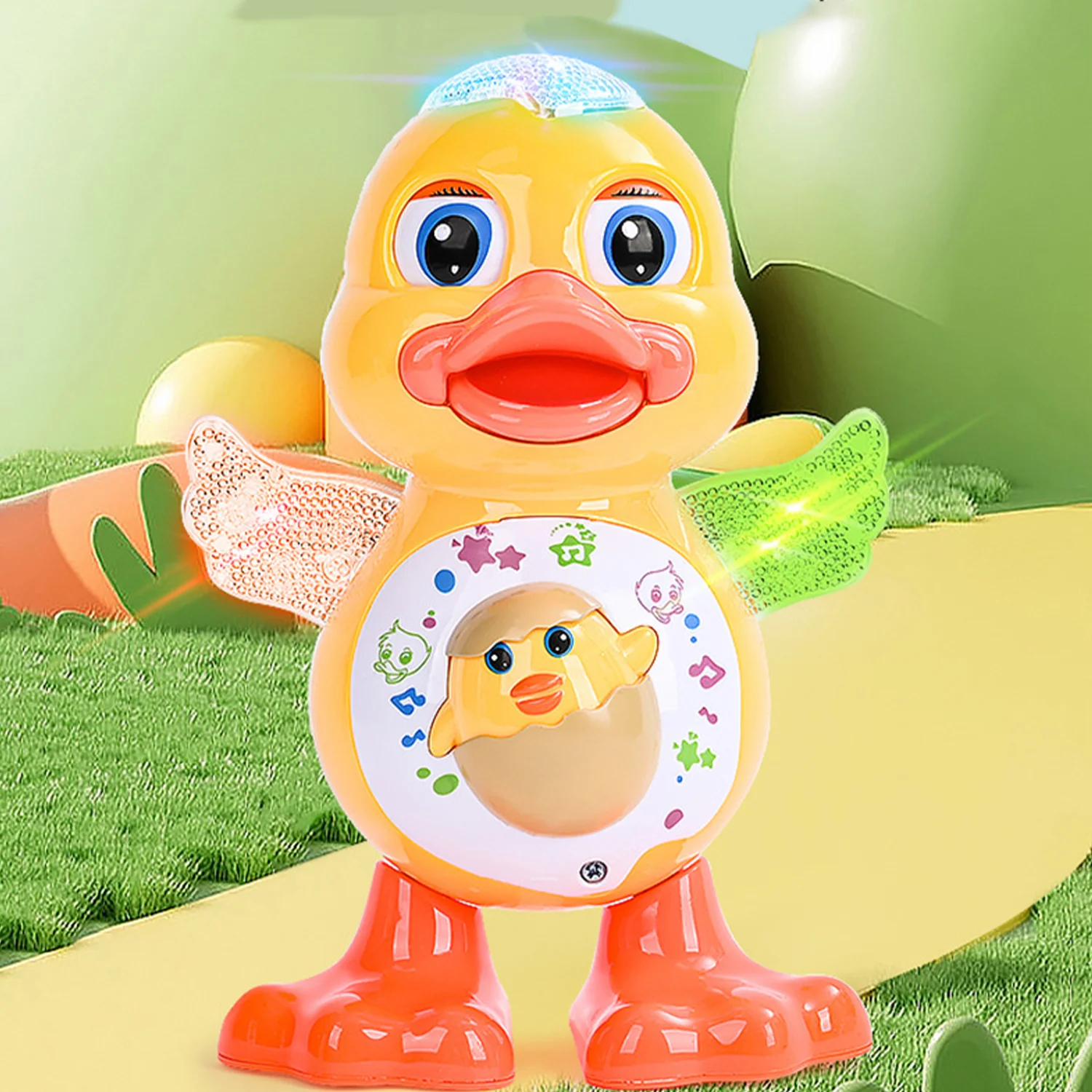 1set Can sing, dance, sway cartoon ducklings, electric lighting and music toys (requires self prepared batteries) 4