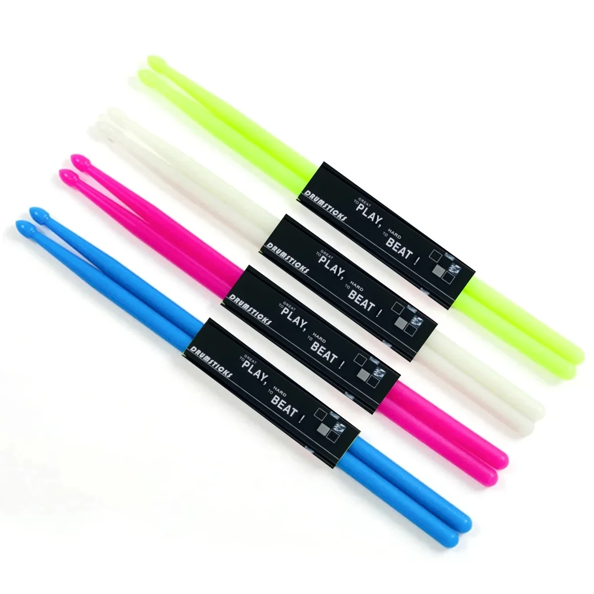 1 Paar 5A leuchtende Trommelstöcke, klassische Wassertropfen-Spitze, Nylon, neonfarben, leuchtende Trommelstöcke – ideal für Anfänger, Bühnenaufführer – Detail 2