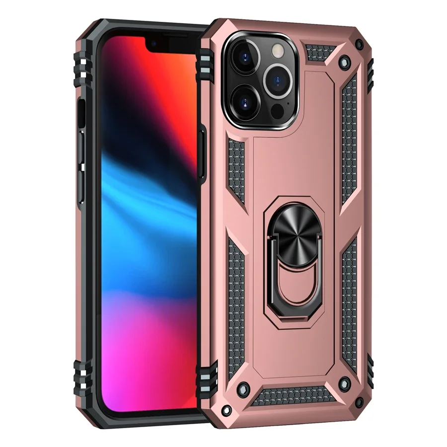 Shockproof Armor Bumper Case with Finger Holder and Magnetic Metal Ring Cover