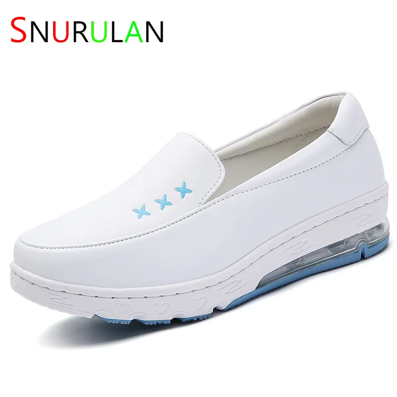 

Genuine Leather Anti-Skid Air Cushion White Shoes Nurse Medical Slip On Shoes For Women Flats Ladies zapatos de mujer