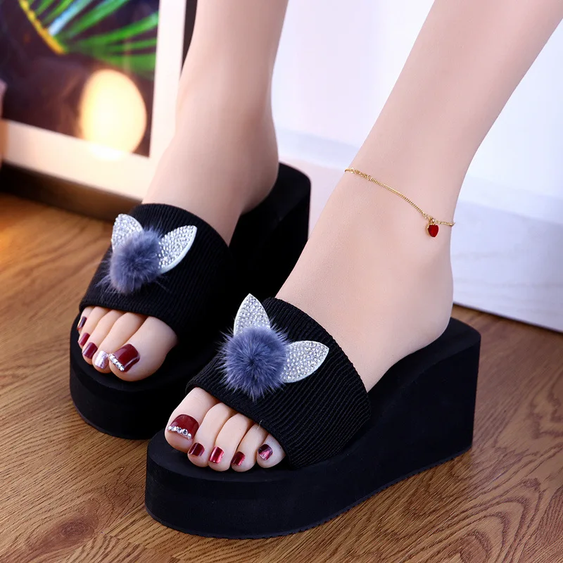 

Женские шлепанцы на танкетке 6 см, пикантные, Нескользящие, высокий каблук, современные сланцы, пляжная обувь, лето 2022