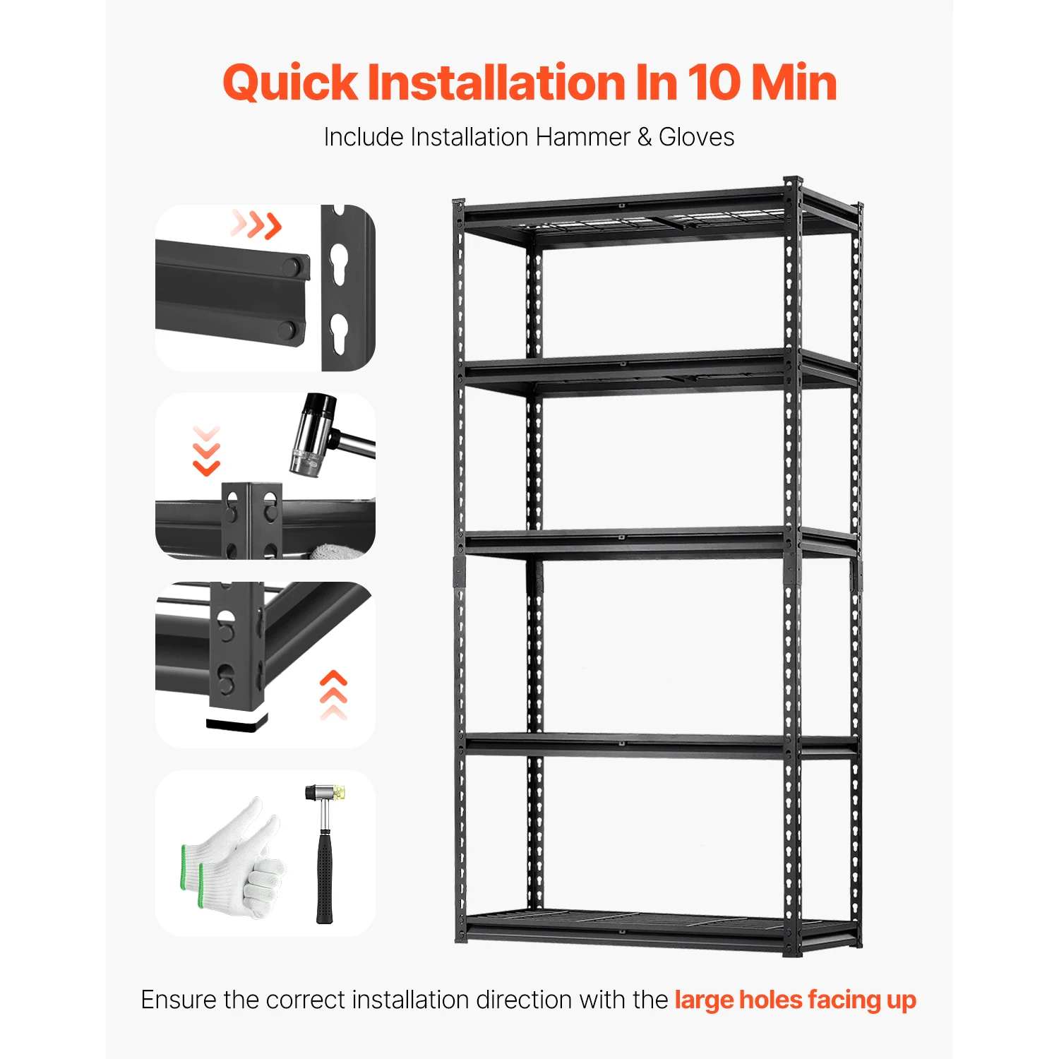 VEVOR 5 Tier Metal Storage Shelves Height Adjustable Garage Shelving Racking Freestanding Shelf Unit for Industrial Warehouse