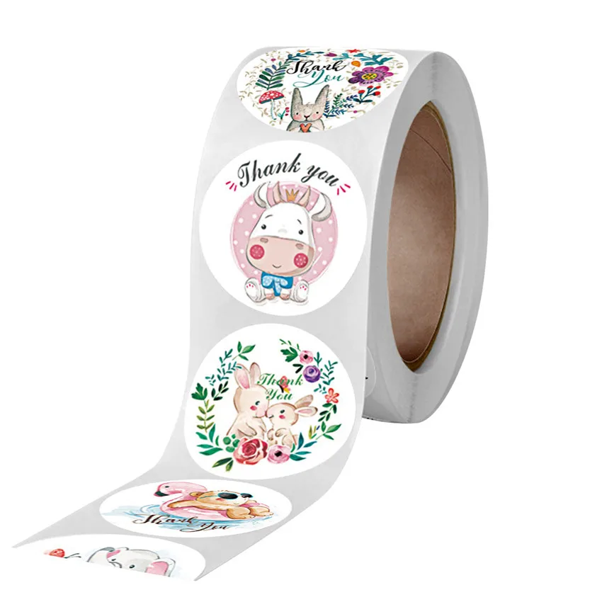 Cute Animal Thank you Stickers 100-500pcs Rabbit elephant Gift Decor Seal labels Kids Reward Diary Scrapbook Stationery Sticker decorative stickers animal stickers diy scrapbooking accessories thank you stickers