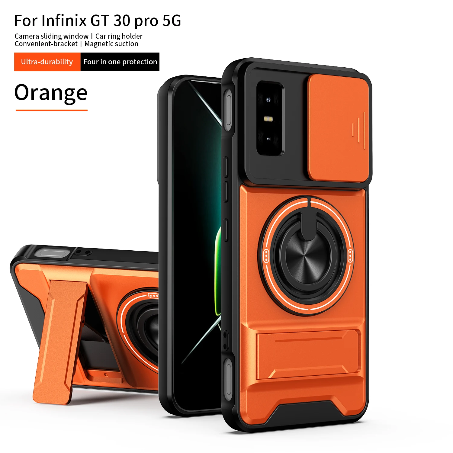 Enhanced Armor Shockproof Phone Case with Sliding Camera Cover and Built-in Kickstand