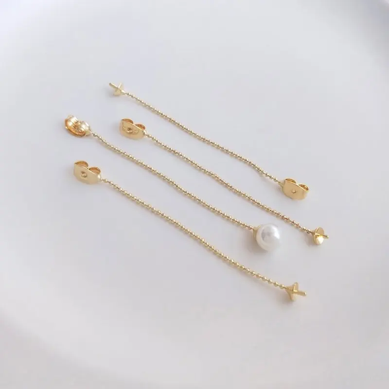 

6 шт 14k позолоченные серьги-кисточки с цепочкой, подвеска с жемчугом, аксессуары ручной работы из латуни